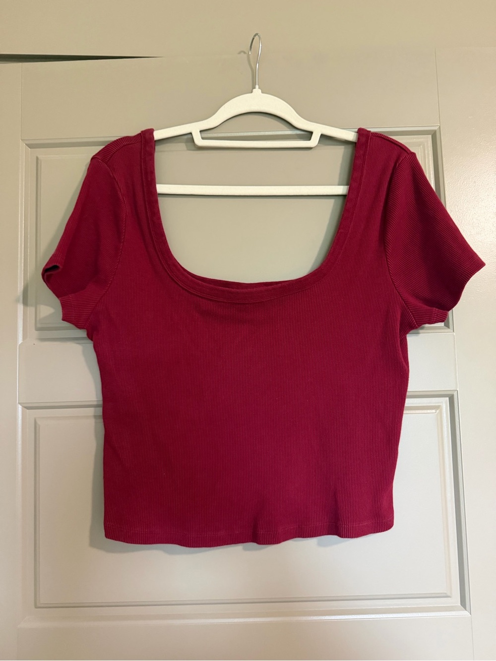 Universal Thread Ribbed Scoop Crop Top in Ruby